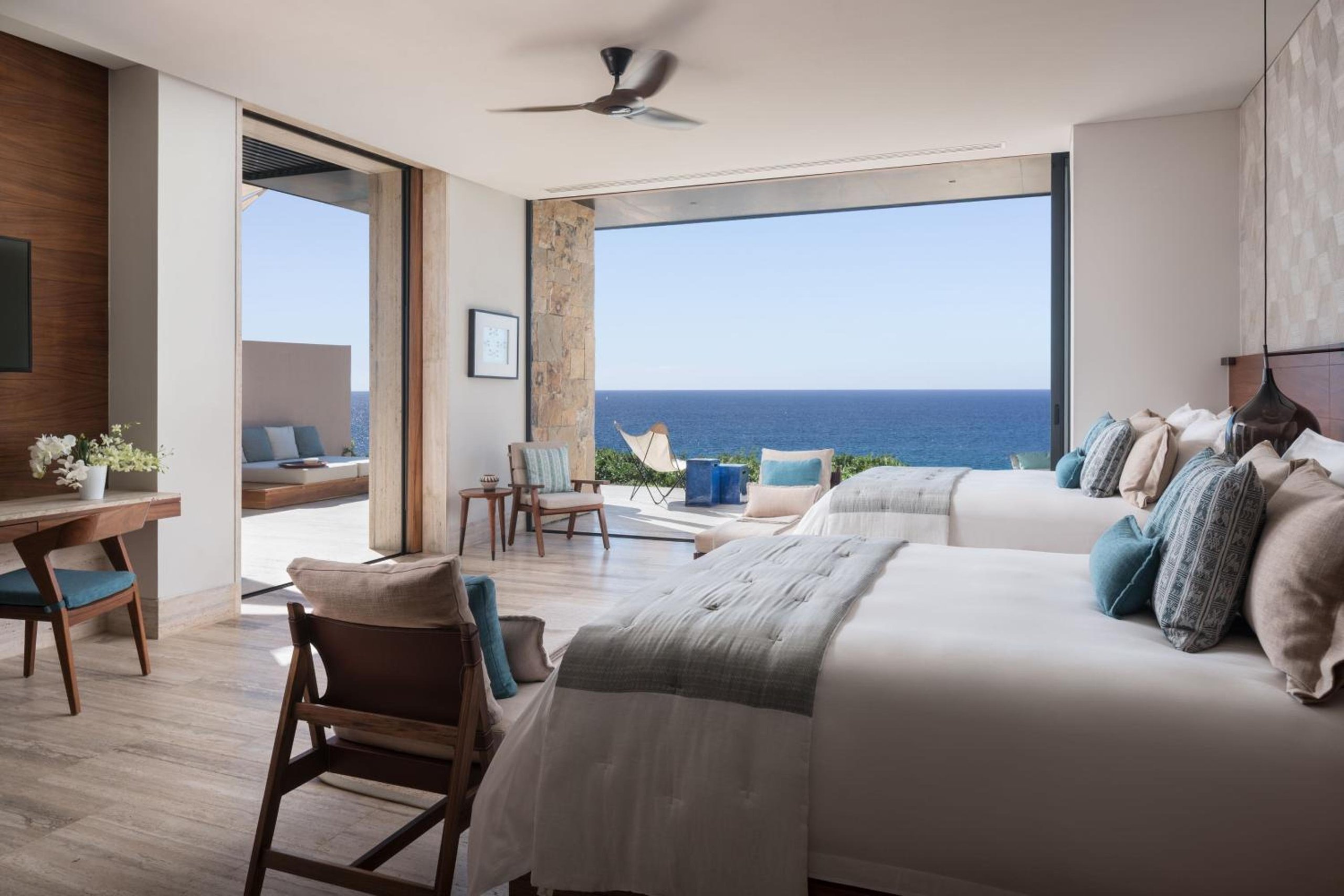 Vista parcial al océano, habitación de huéspedes, 2 camas queen, planta baja, terraza